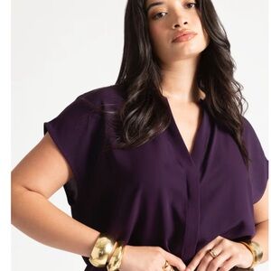 Eloquii Womens Size 26 Notch Collar Blouse Plum Purple